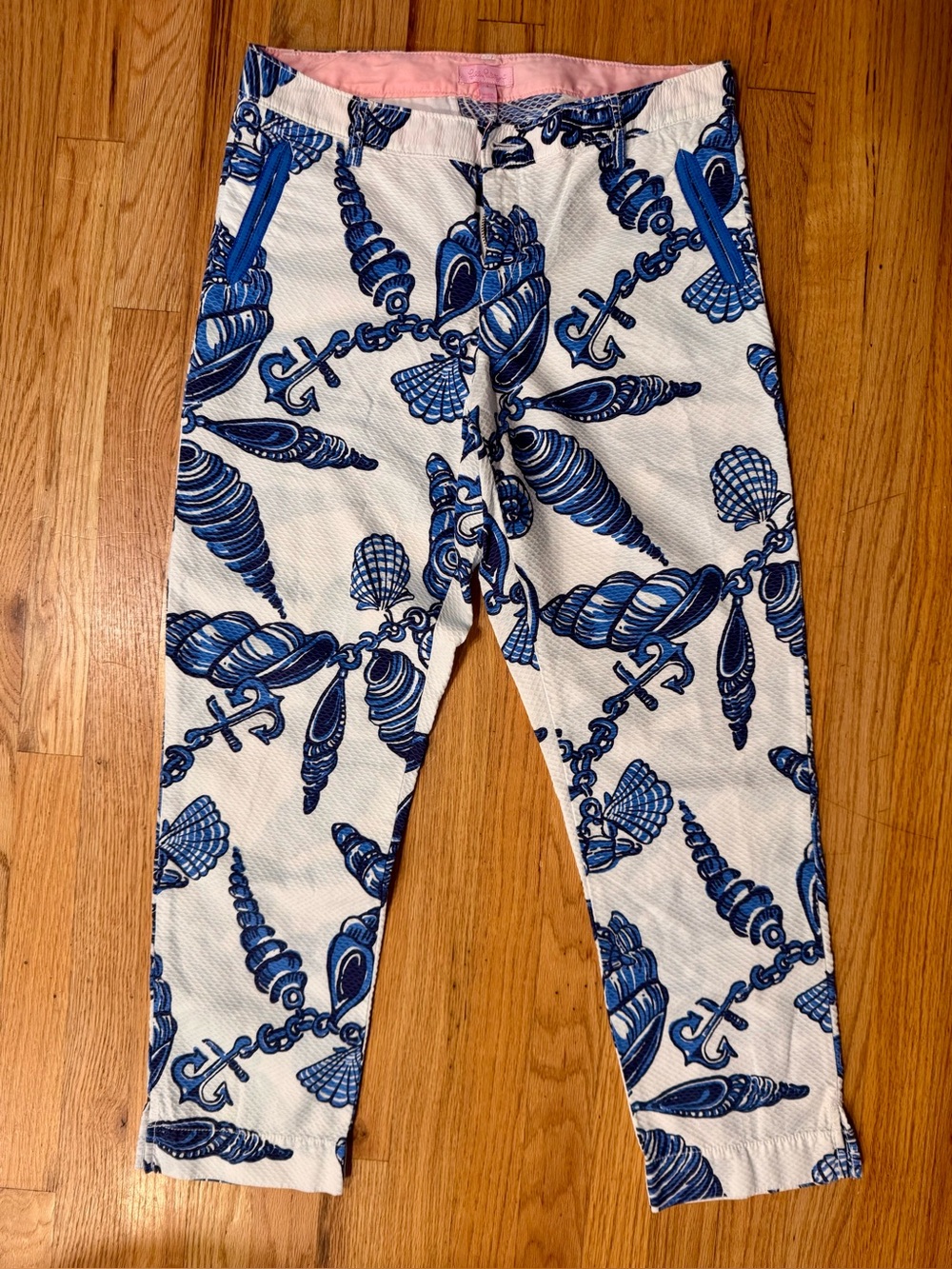 Lilly Pulitzer Fallin In Love Seashell Blue White Mitzie Pant Size 8